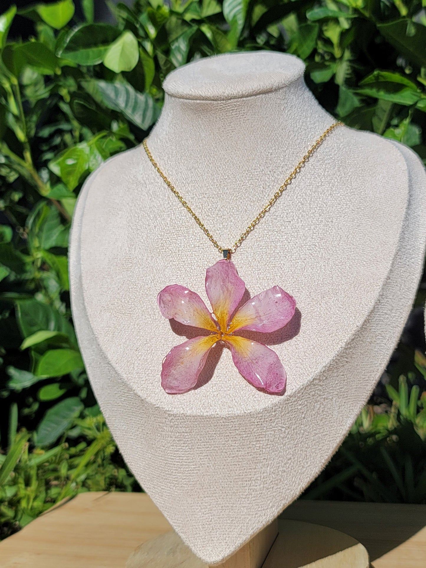 Light Pink-Yellow Real Plumeria Flower Necklace