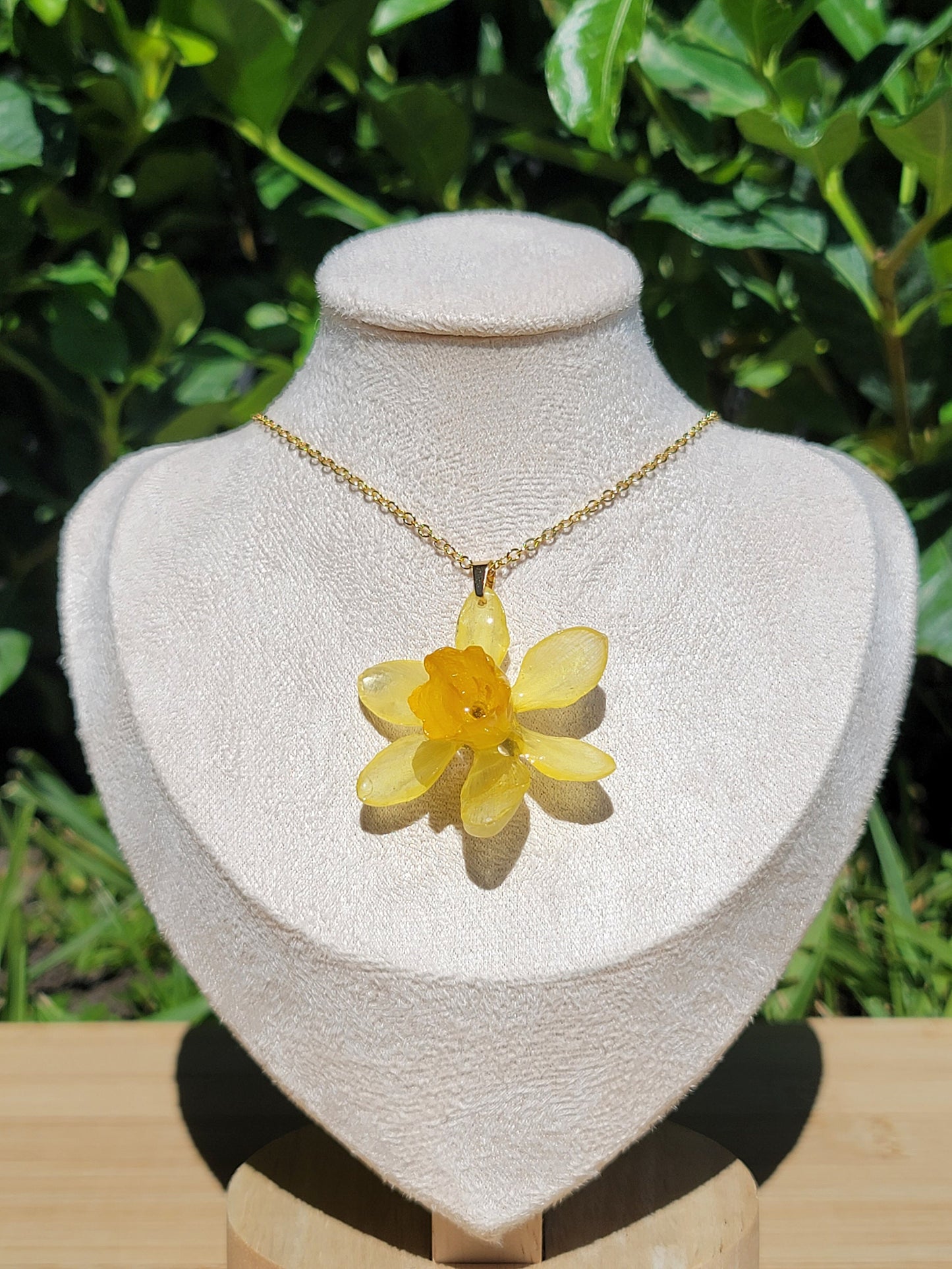 Bright Yellow Real Daffodil Flower Necklace
