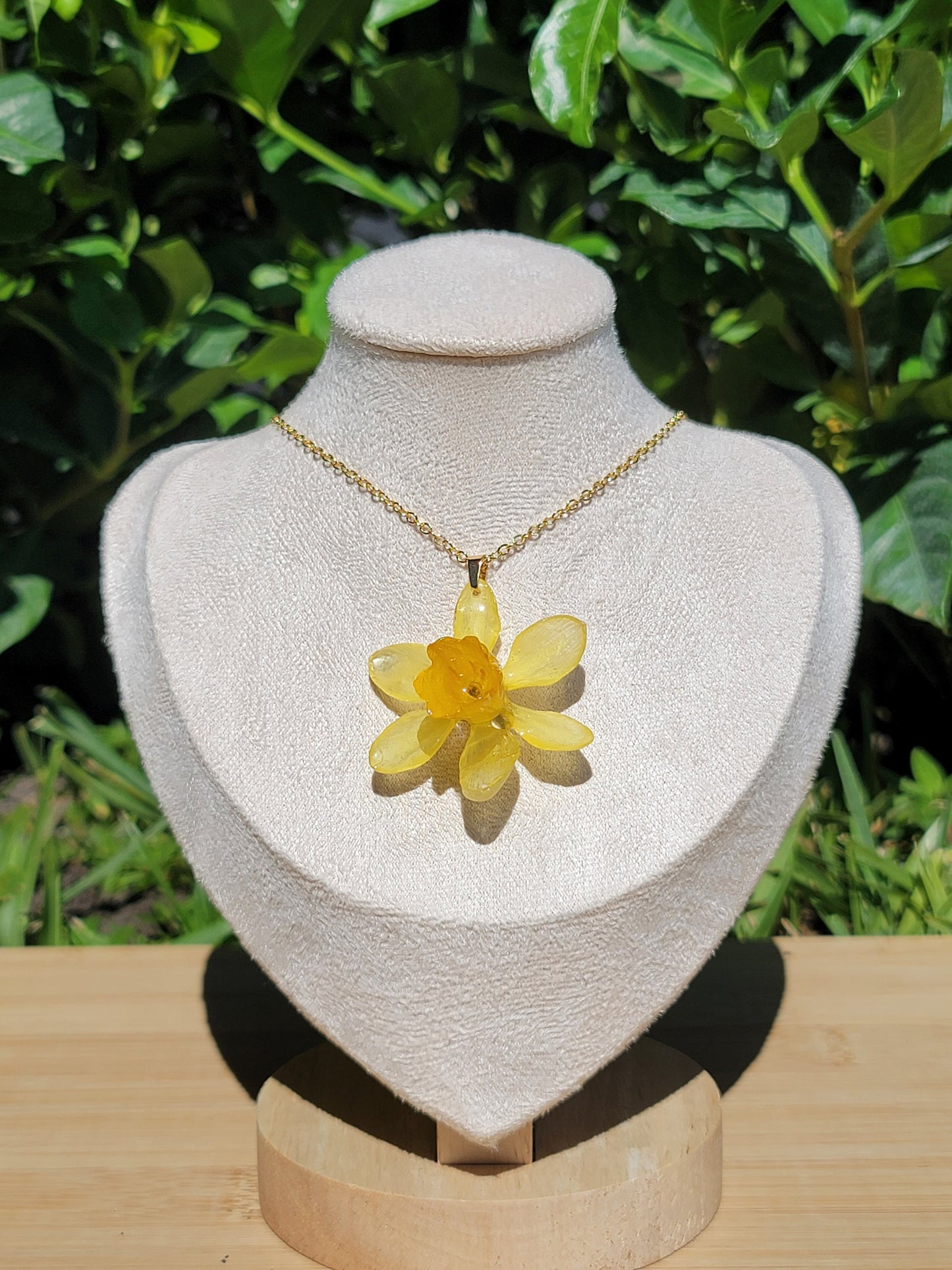 Bright Yellow Real Daffodil Flower Necklace