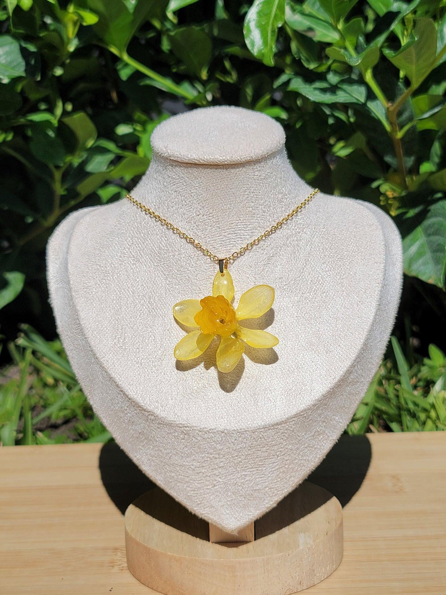 Bright Yellow Real Daffodil Flower Necklace