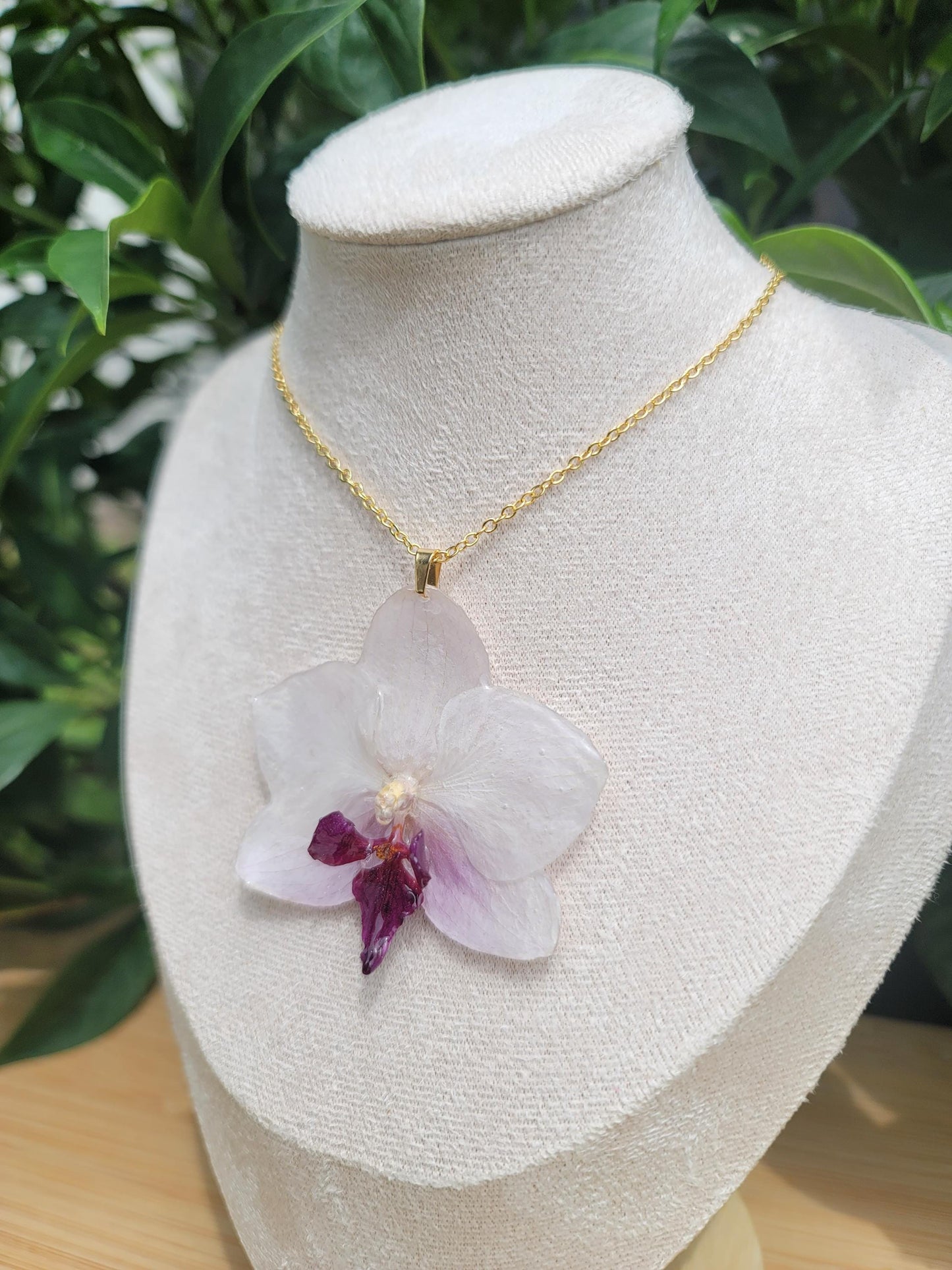 Real White and Magenta Orchid Necklace
