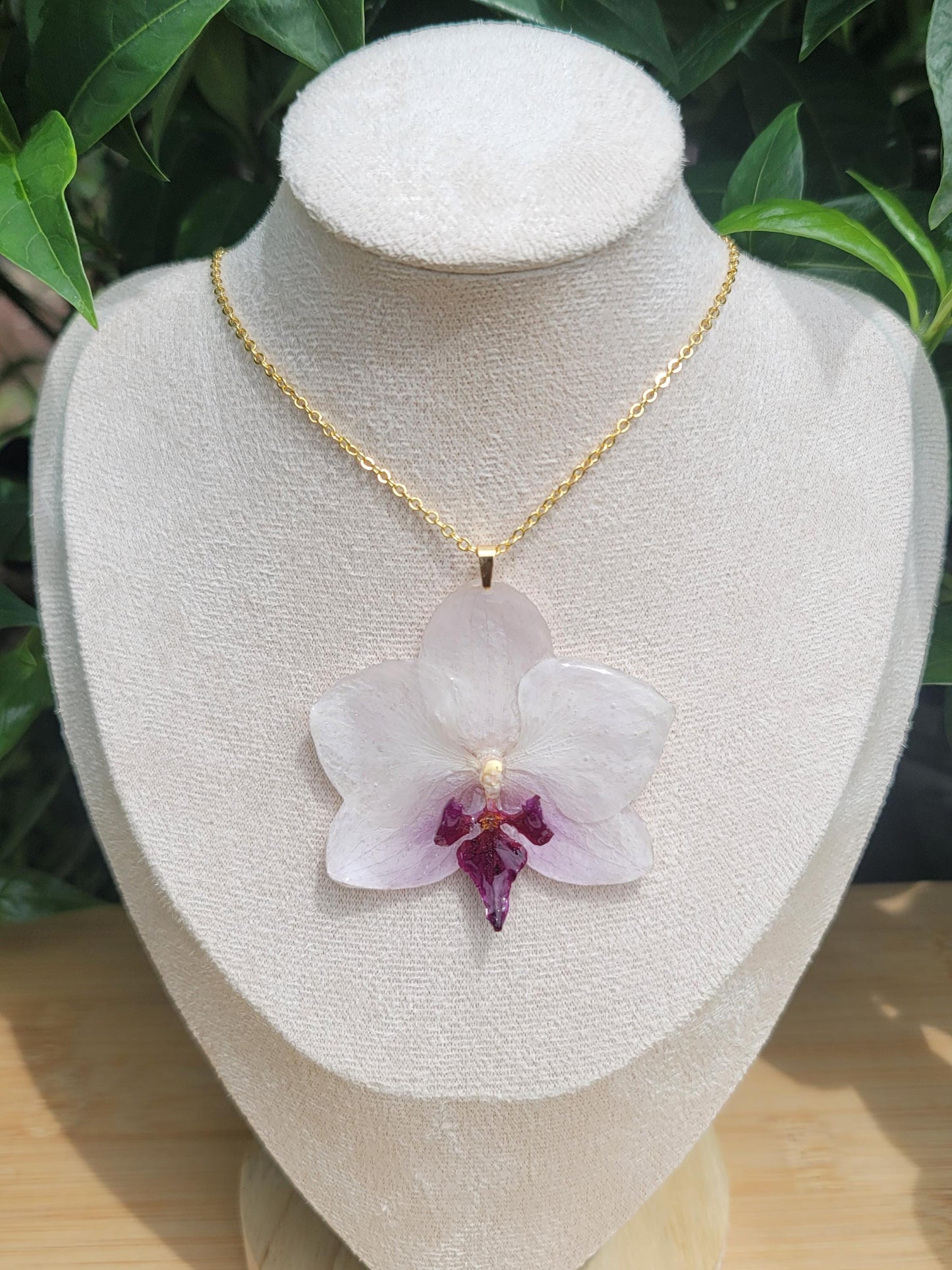 Real White and Magenta Orchid Necklace