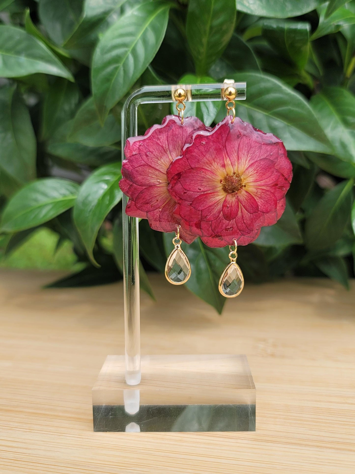 Red Rose Stud Flower 18k Gold plated Earrings