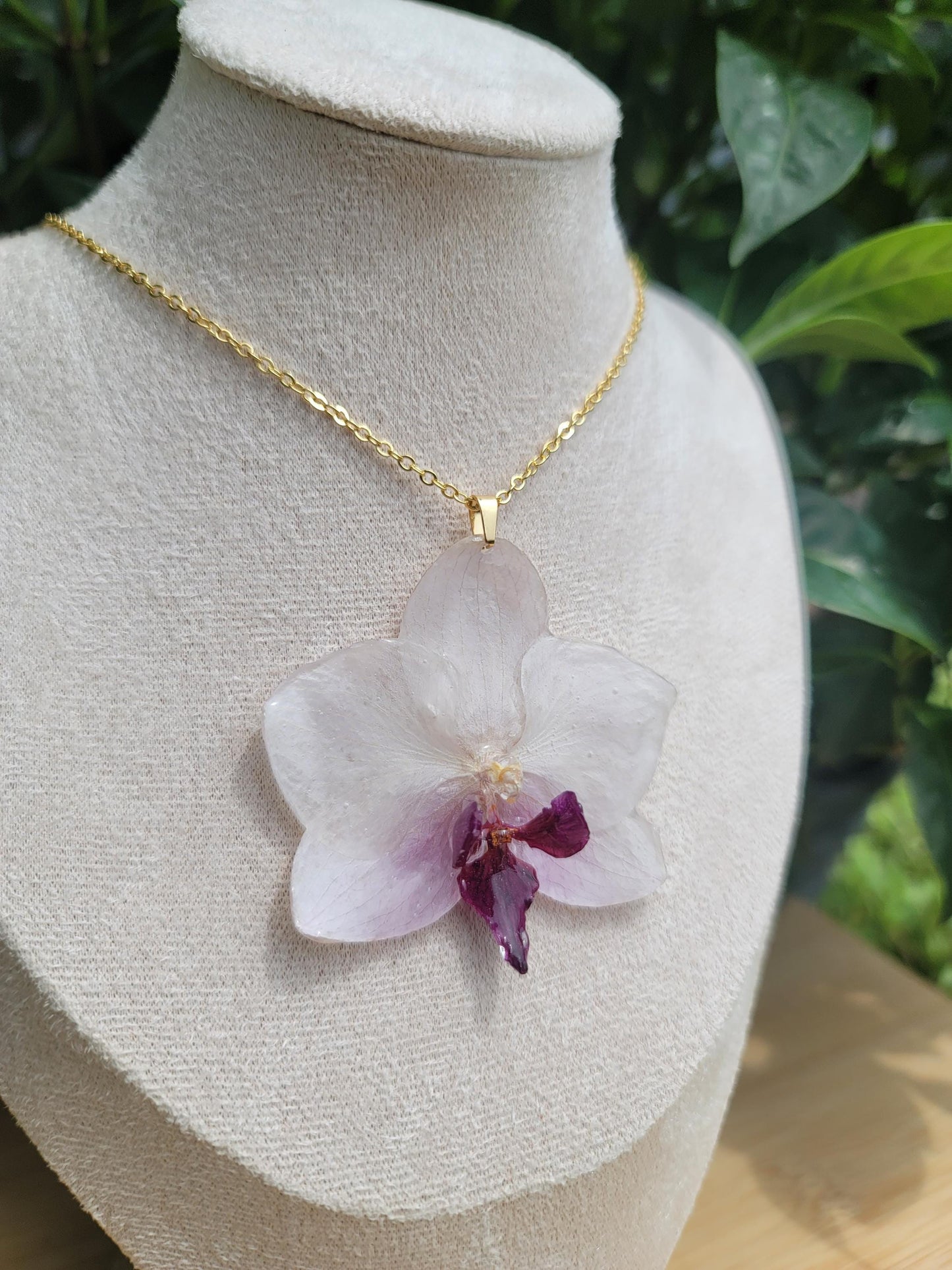 Real White and Magenta Orchid Necklace