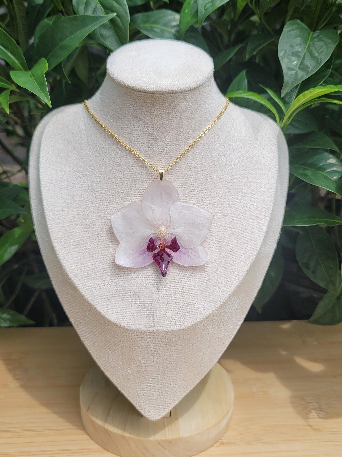 Real White and Magenta Orchid Necklace