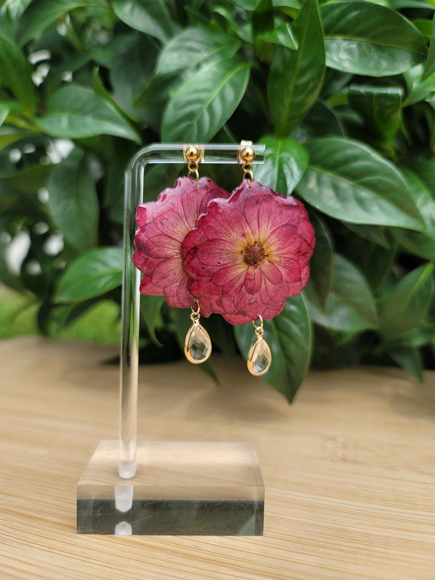 Red Rose Stud Flower 18k Gold plated Earrings