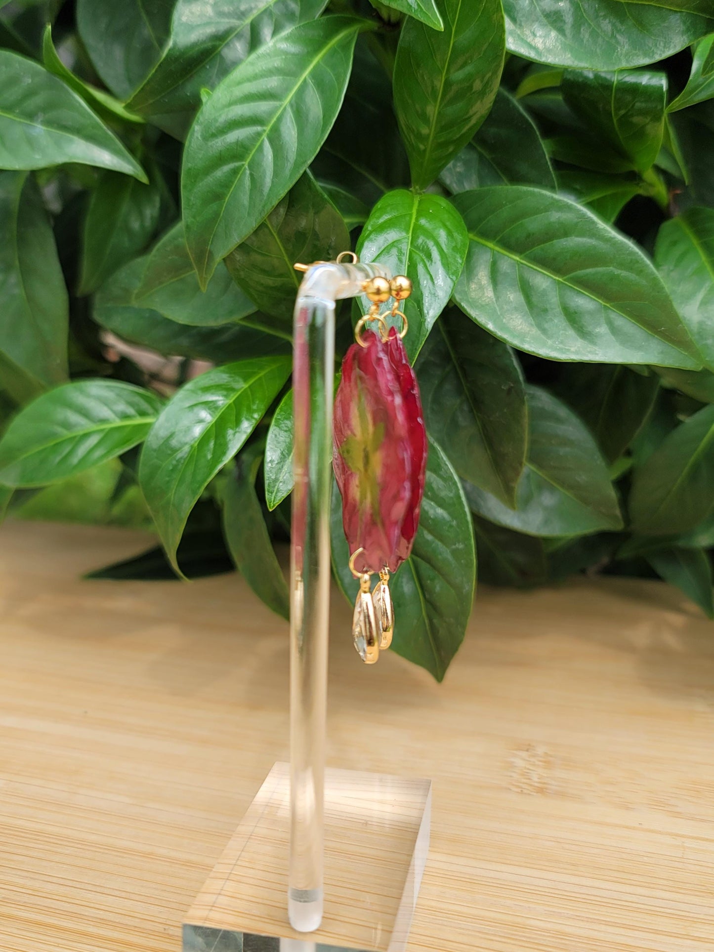 Red Rose Stud Flower 18k Gold plated Earrings
