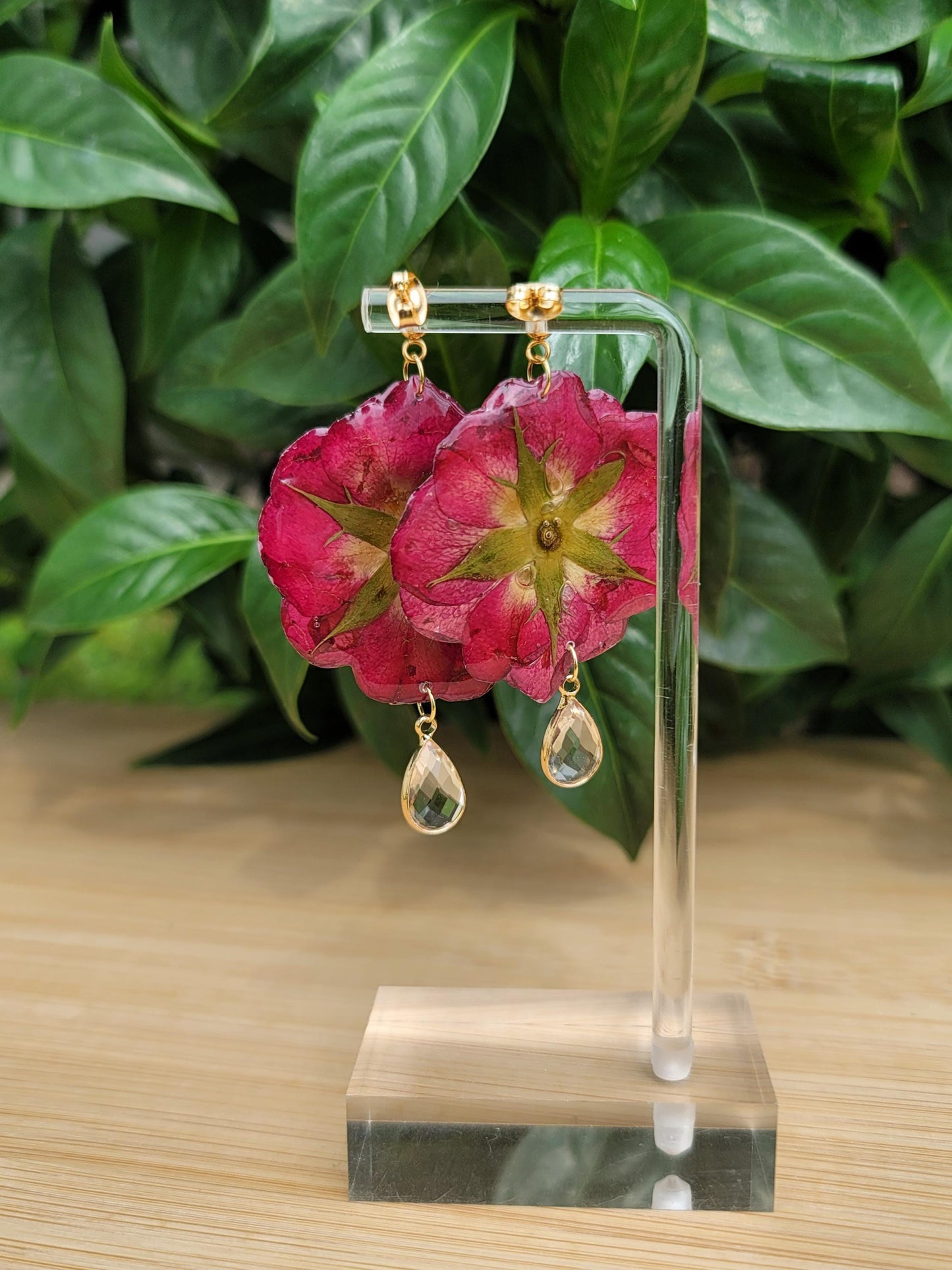 Red Rose Stud Flower 18k Gold plated Earrings