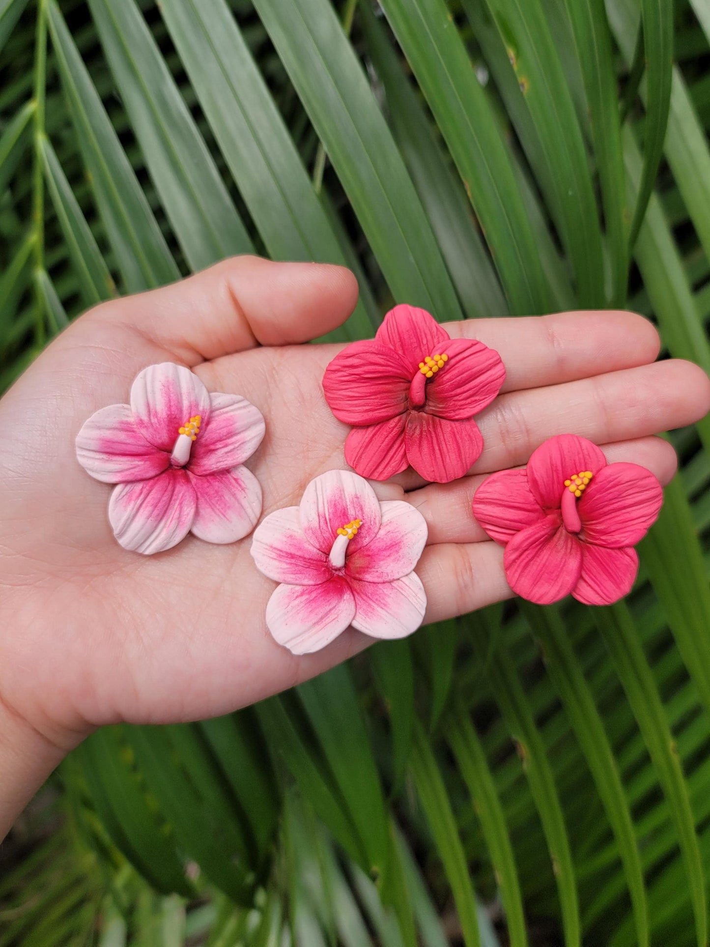 Hot Pink Hibiscus Polymer Clay Stud Earrings
