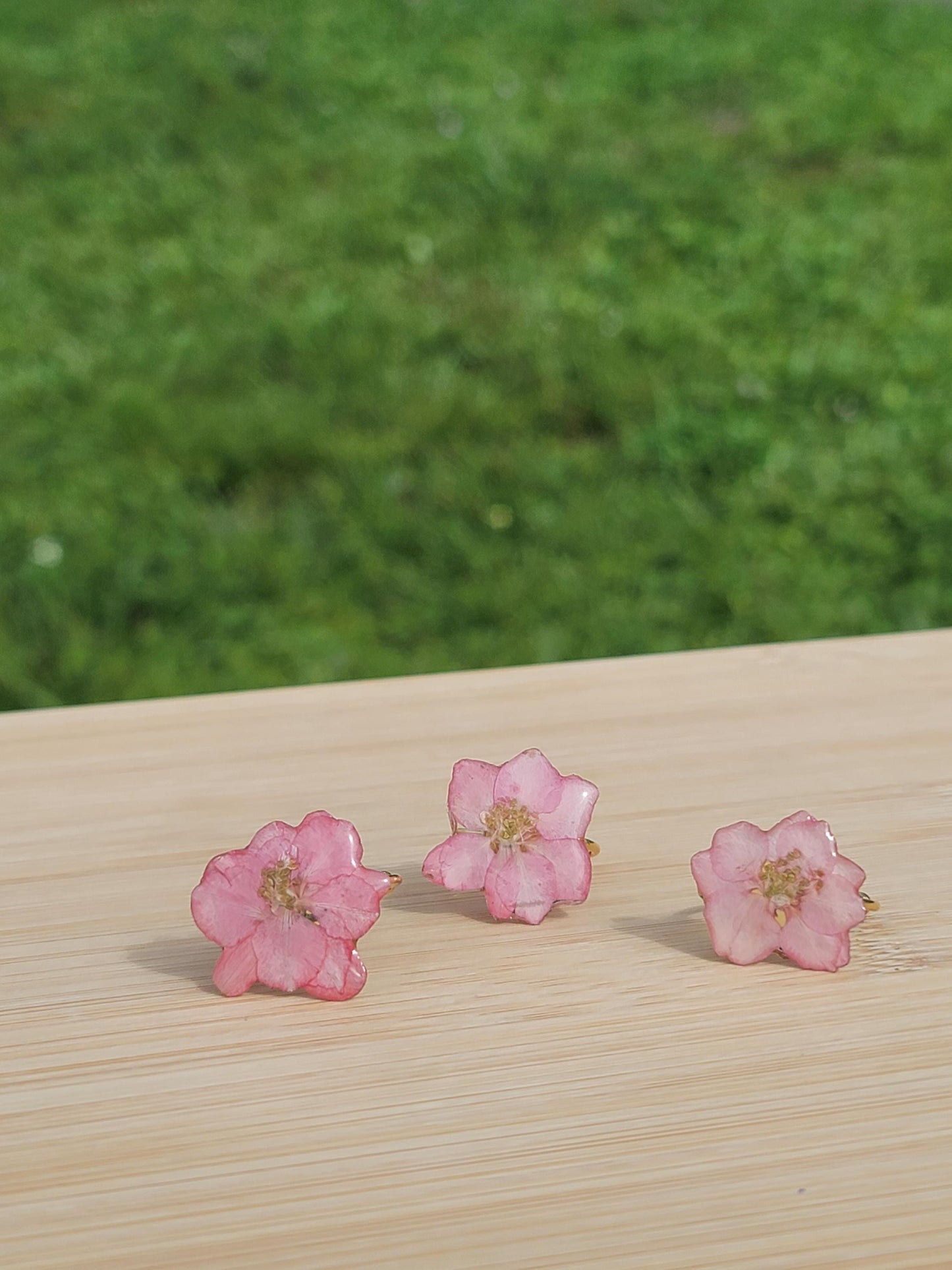 Real Pink Larkspur Flower Adjustable Ring