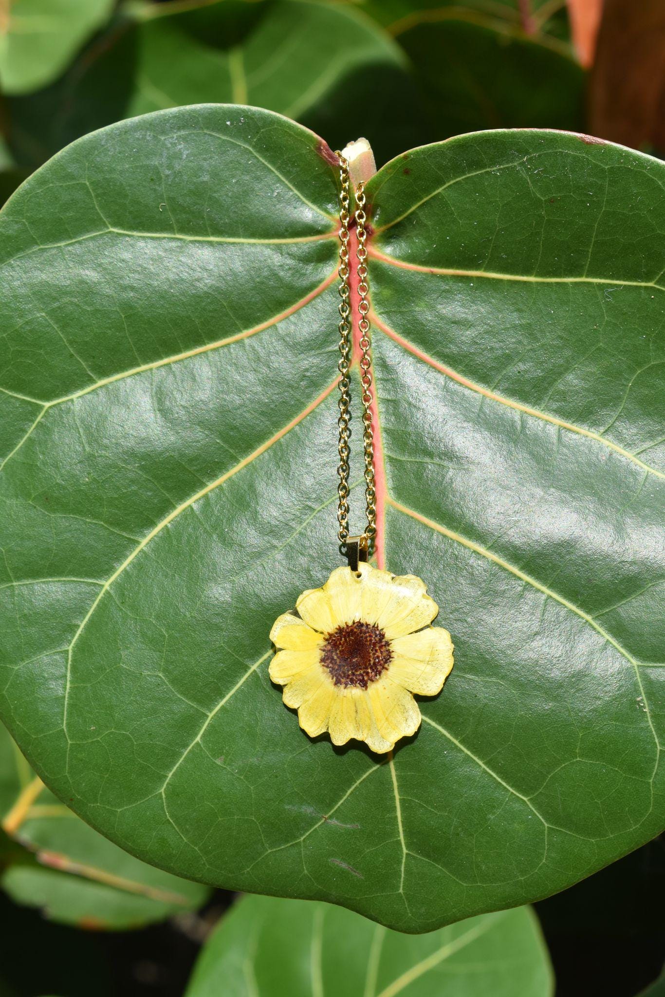 Real Yellow Mini Sunflower Necklace