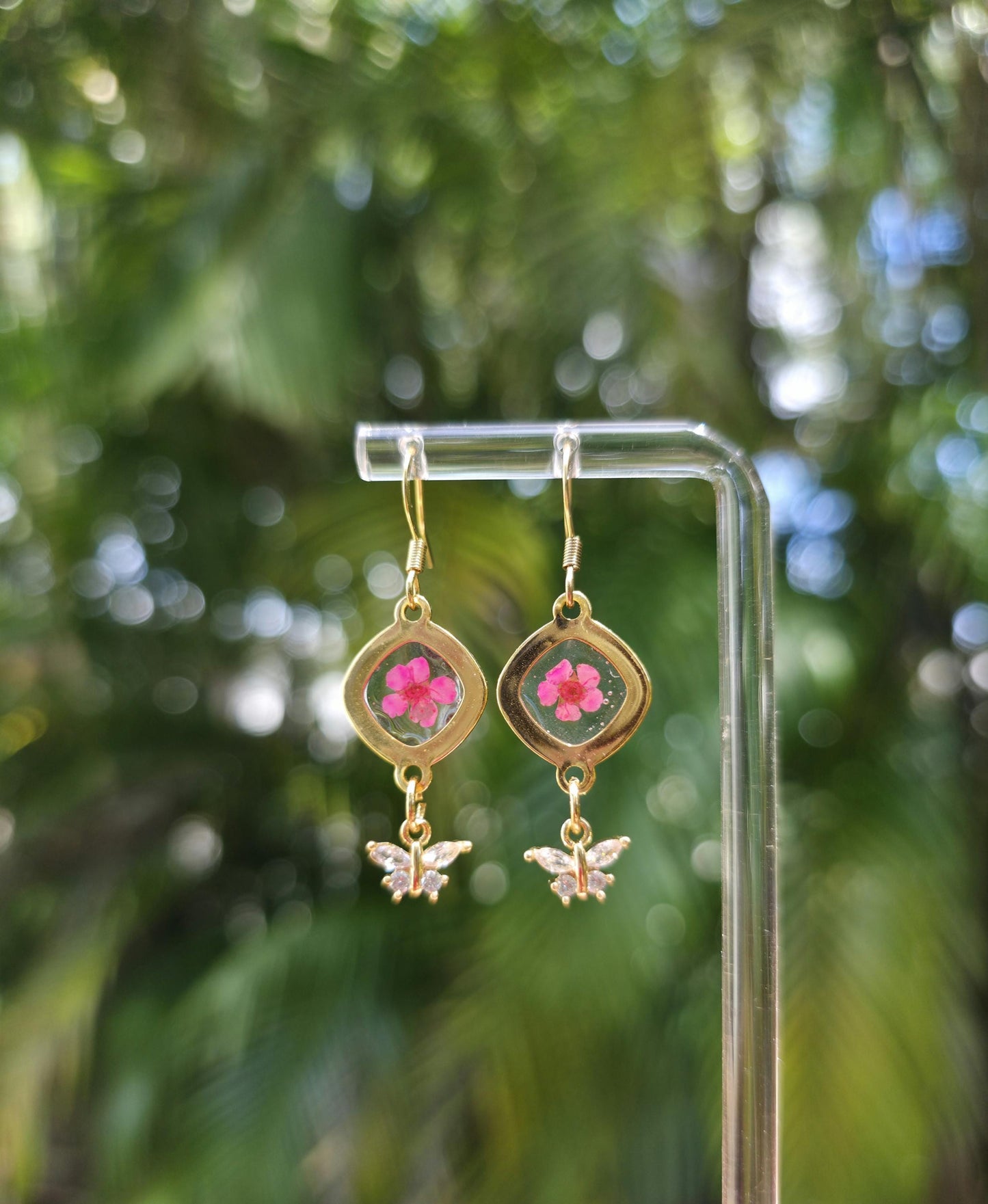 Pink Real Mini Flower 18K Gold Plated Earrings