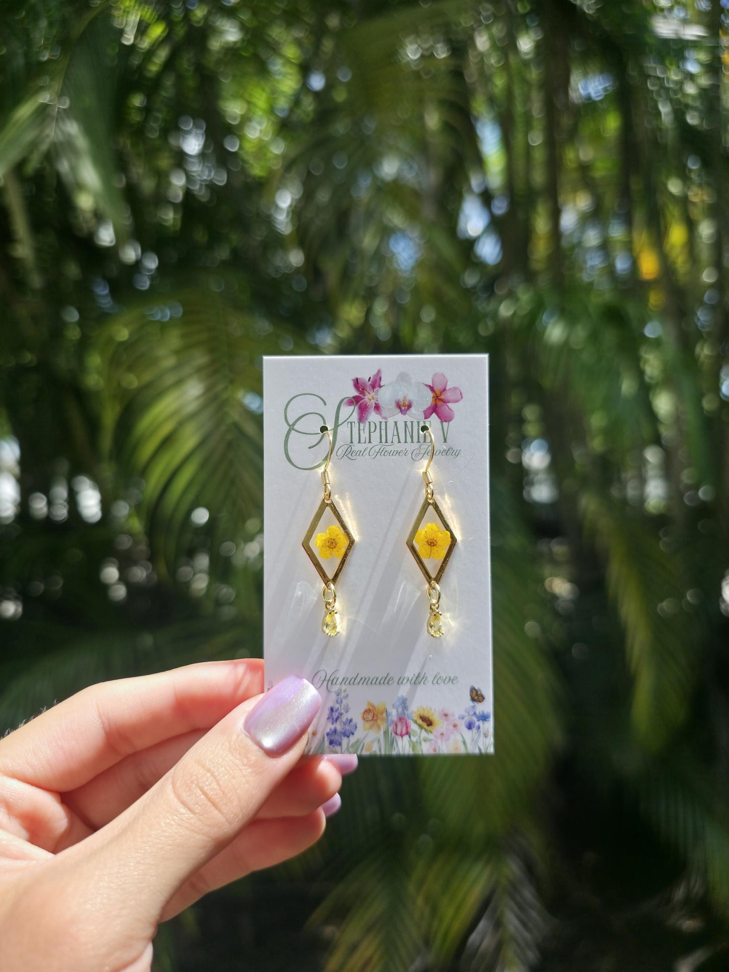 Yellow Mini Real Flower 18K Gold Plated Earrings