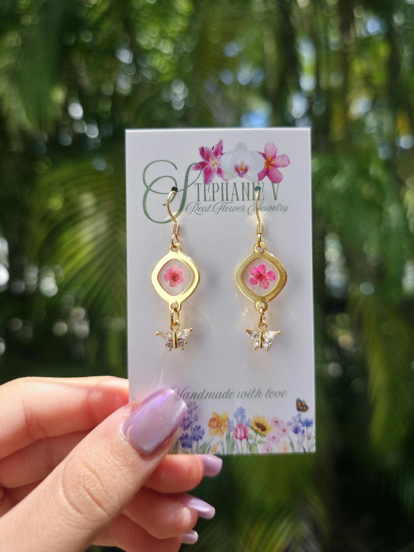 Pink Real Mini Flower 18K Gold Plated Earrings
