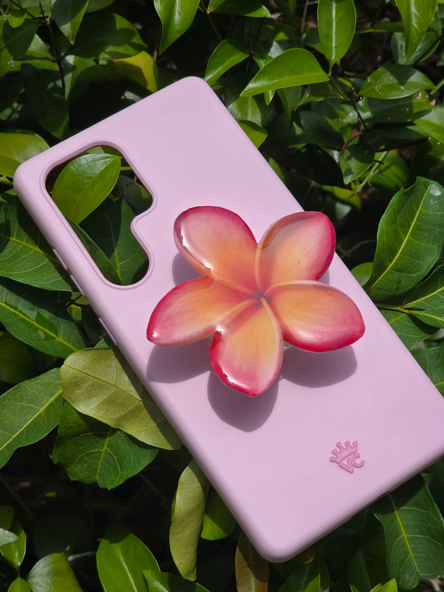 Peach Pink Plumeria flower phone grip