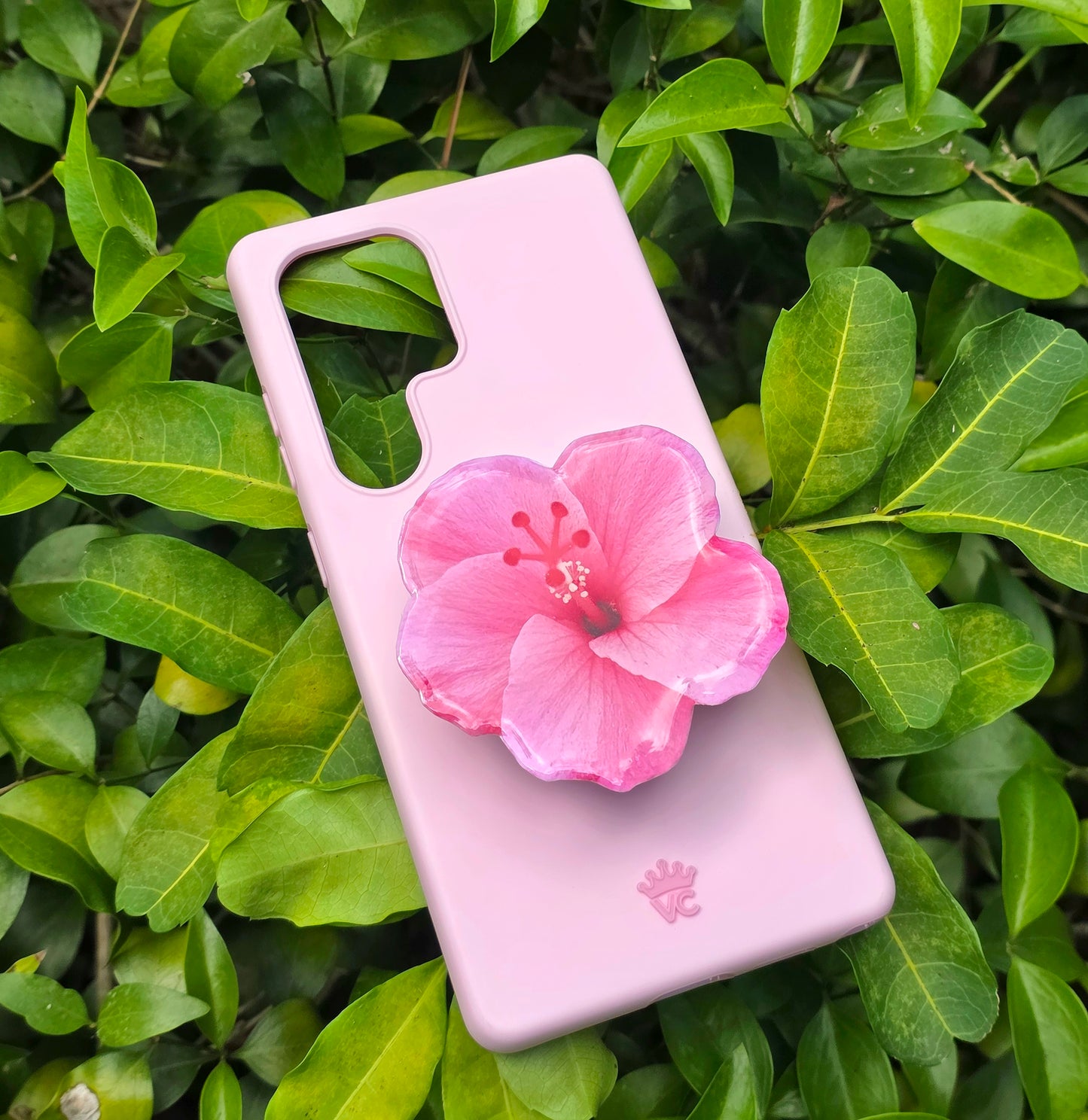 Pink Hibiscus flower phone grip