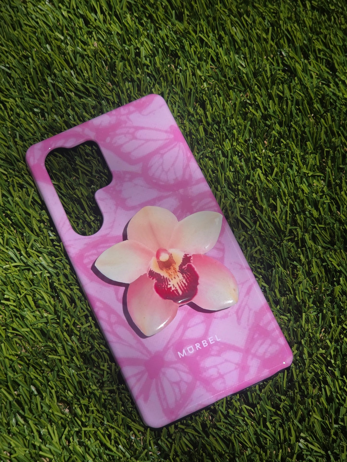 Cymbidium white orchid flower phone grip