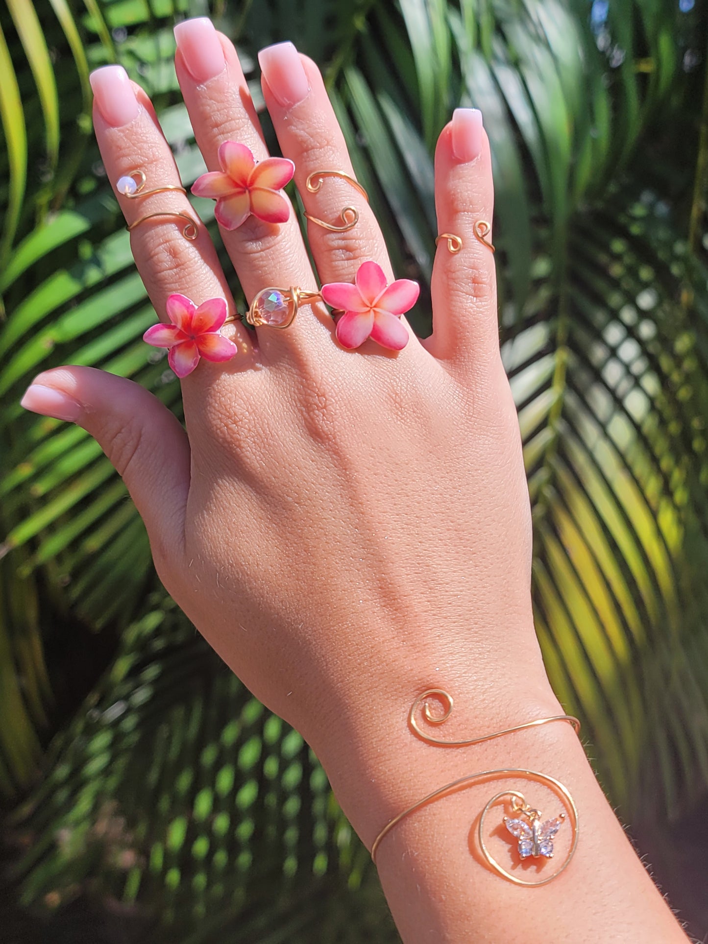 Plumeria rings stainless steel adjustable/ wire swirl rings