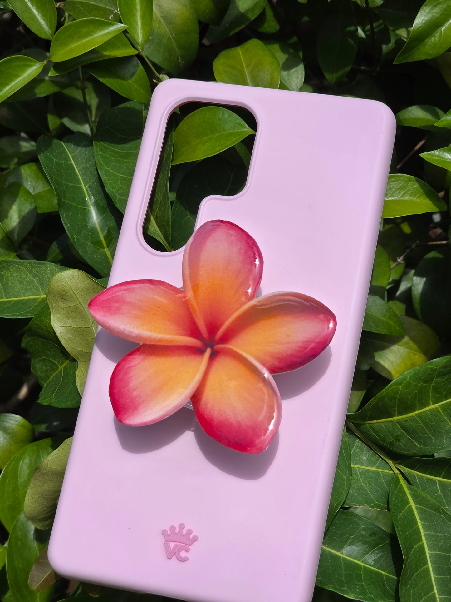 Peach Pink Plumeria flower phone grip