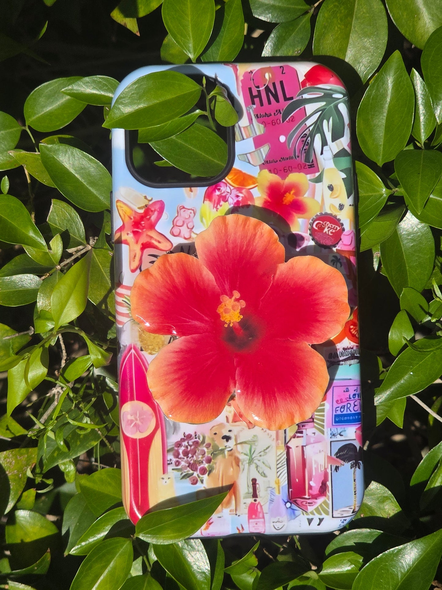 Orange red Hibiscus flower phone grip