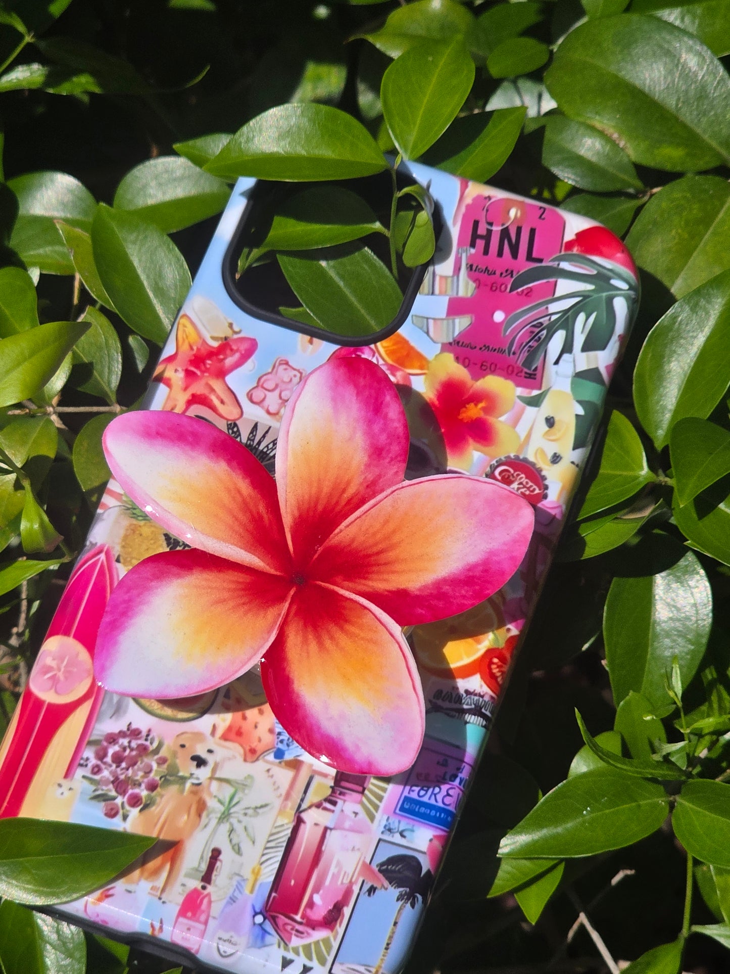 Tri-Color Plumeria flower phone grip