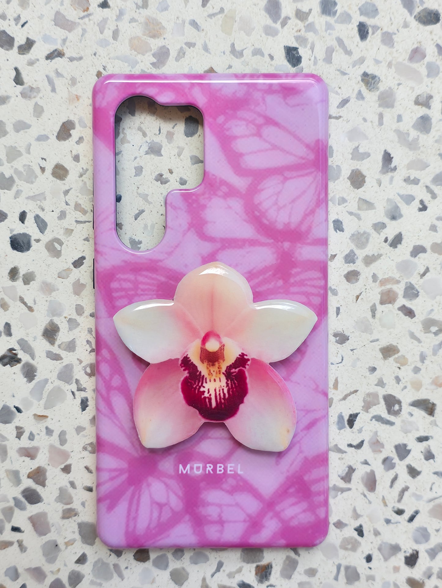 Cymbidium white orchid flower phone grip