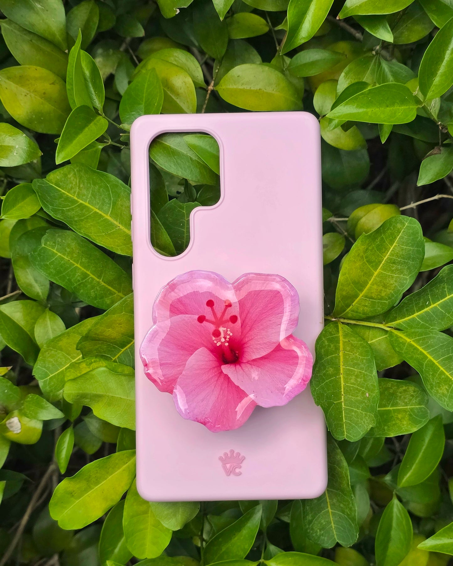 Pink Hibiscus flower phone grip