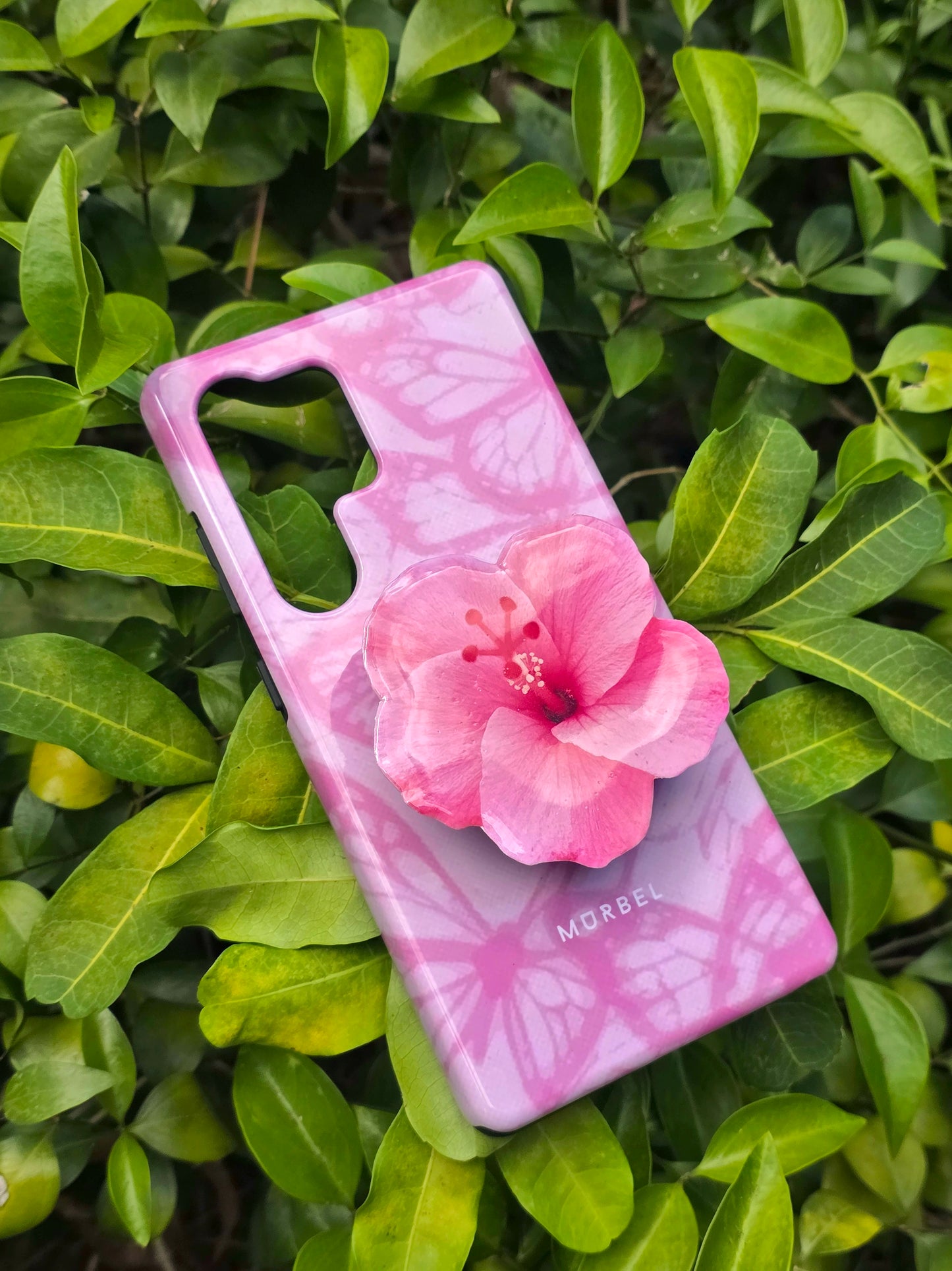 Pink Hibiscus flower phone grip
