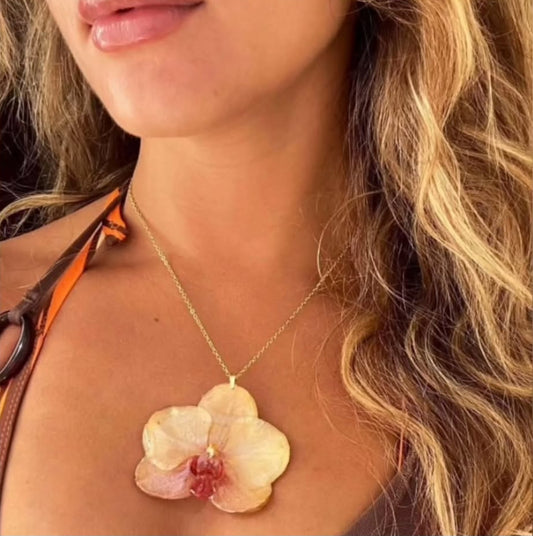Peach Orchid Flower Necklace