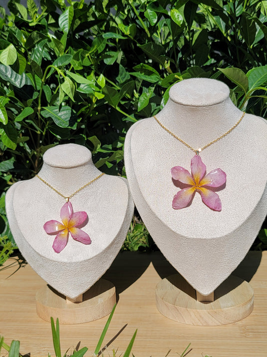 Light Pink-Yellow Real Plumeria Flower Necklace
