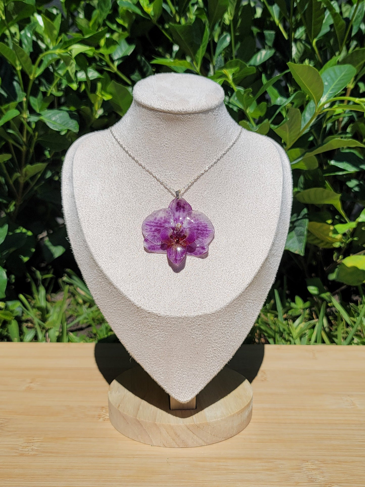 Real White Purple Spotted Orchid Necklace