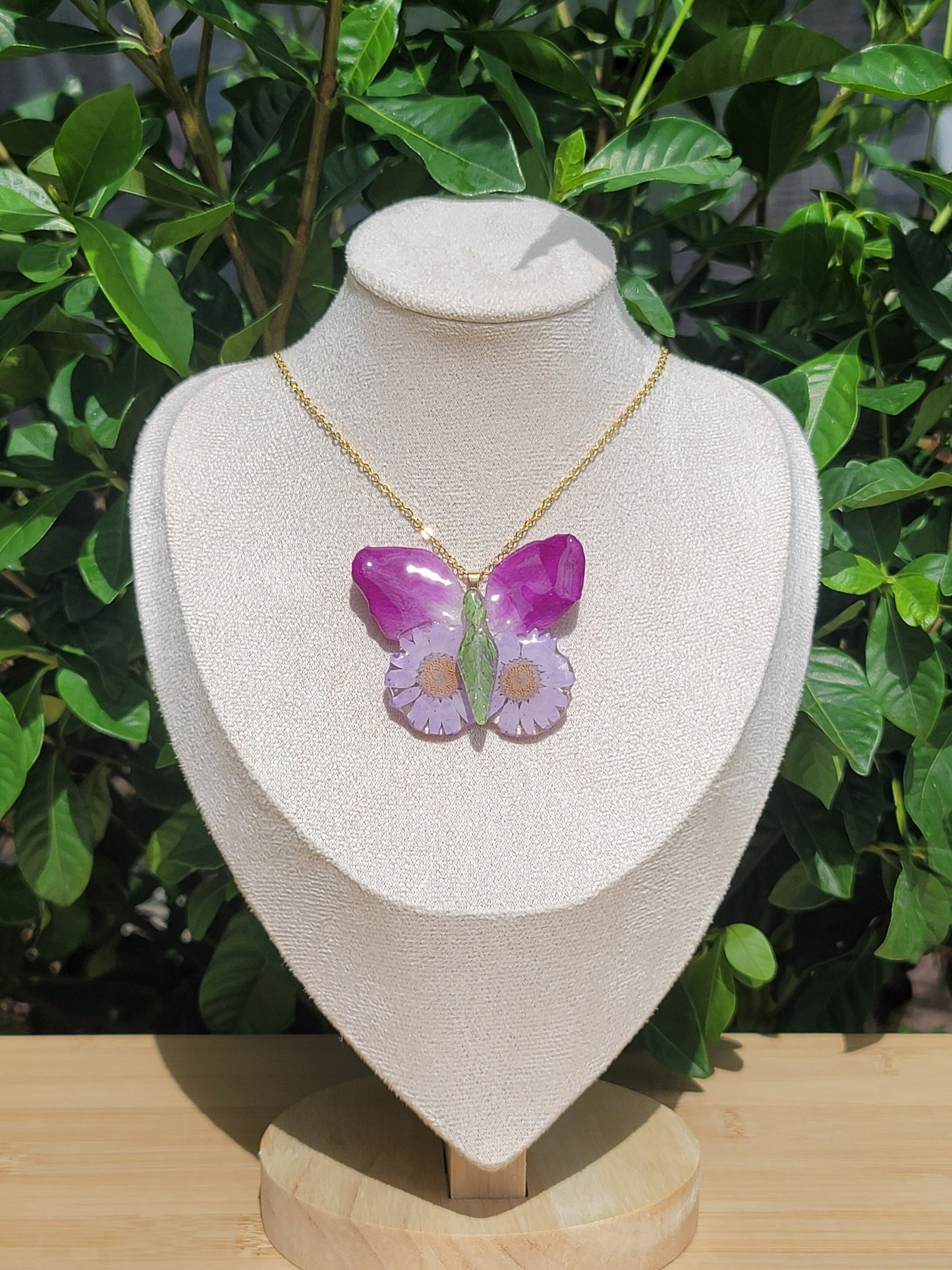 Purple Butterfly Real Flower Necklace