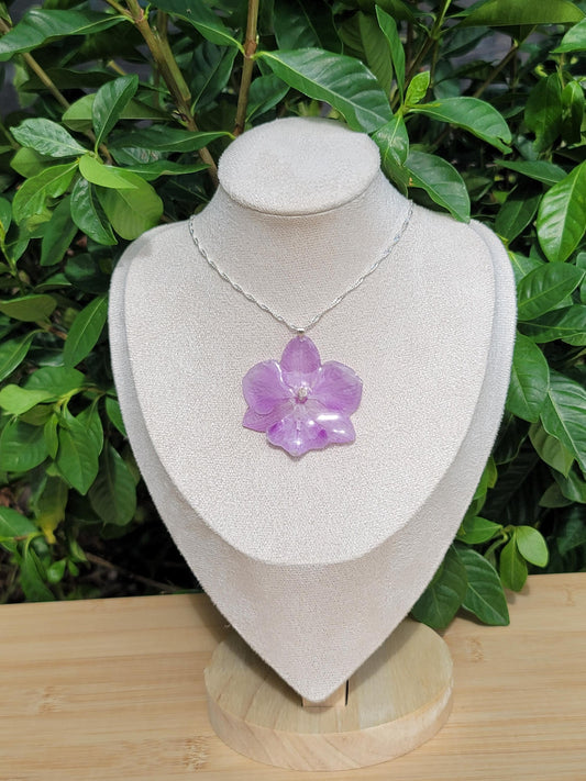 Real Lavender Purple Orchid Flower Necklace