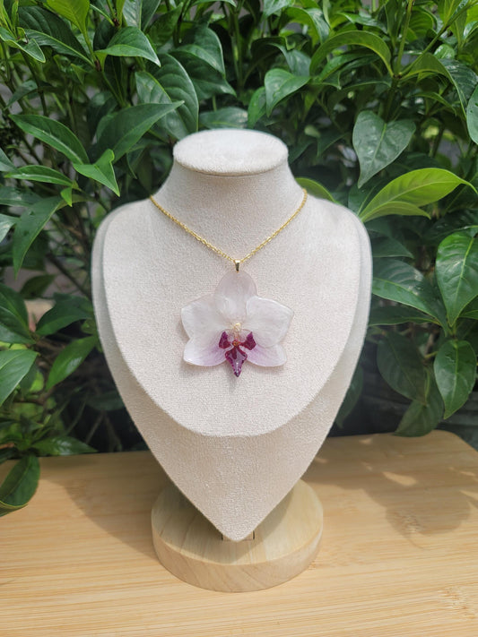 Real White and Magenta Orchid Necklace