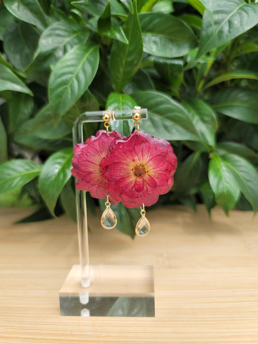 Red Rose Stud Flower 18k Gold plated Earrings
