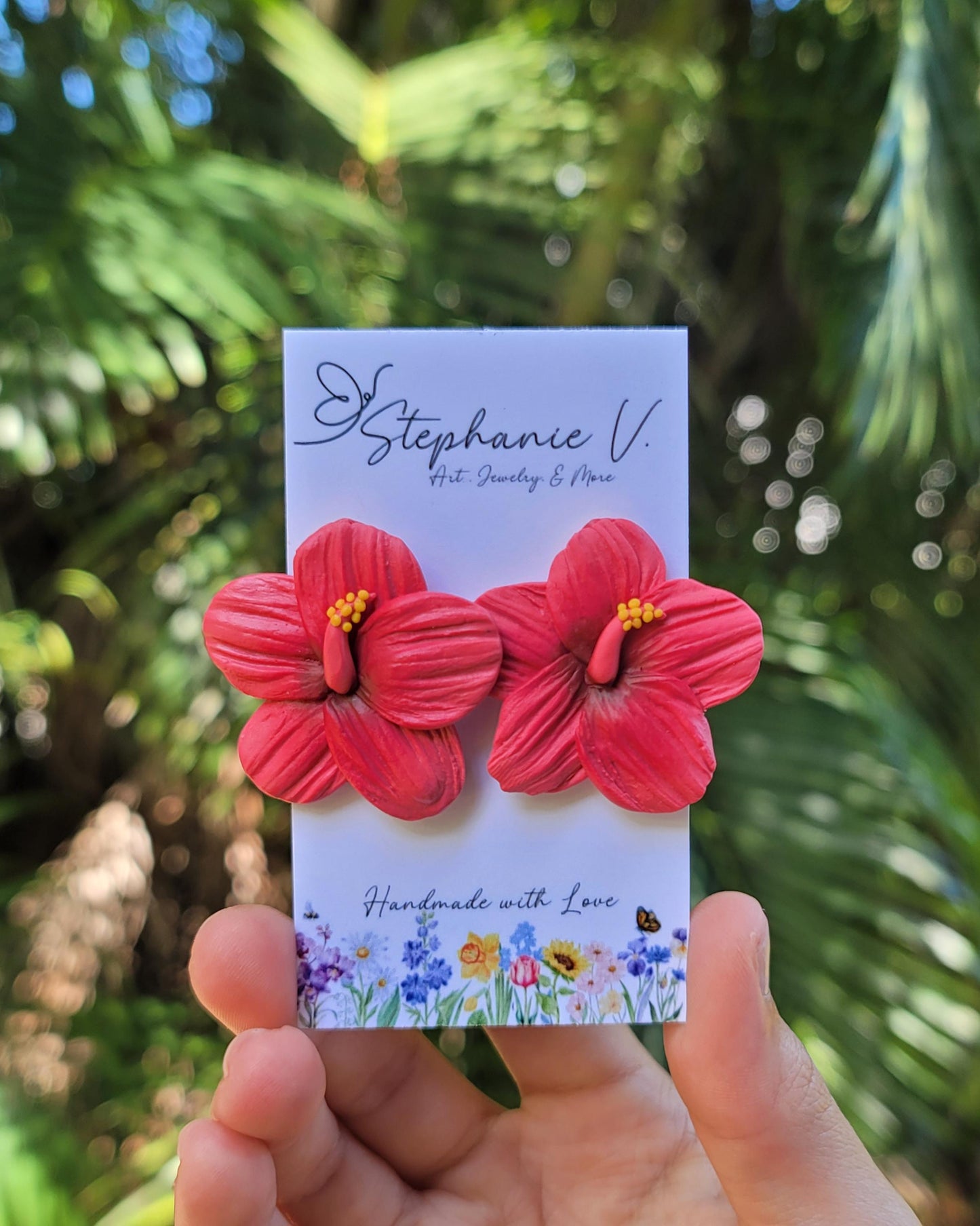 Hot Pink Hibiscus Polymer Clay Stud Earrings