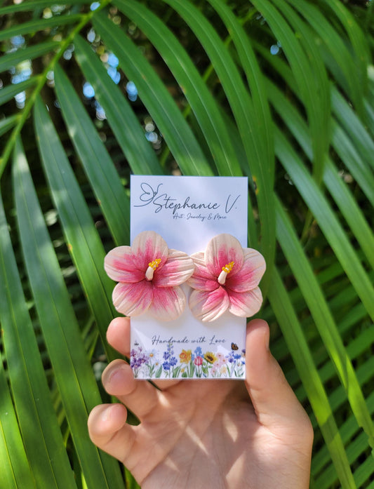 Light Pink Hibiscus Polymer Clay Stud Earrings