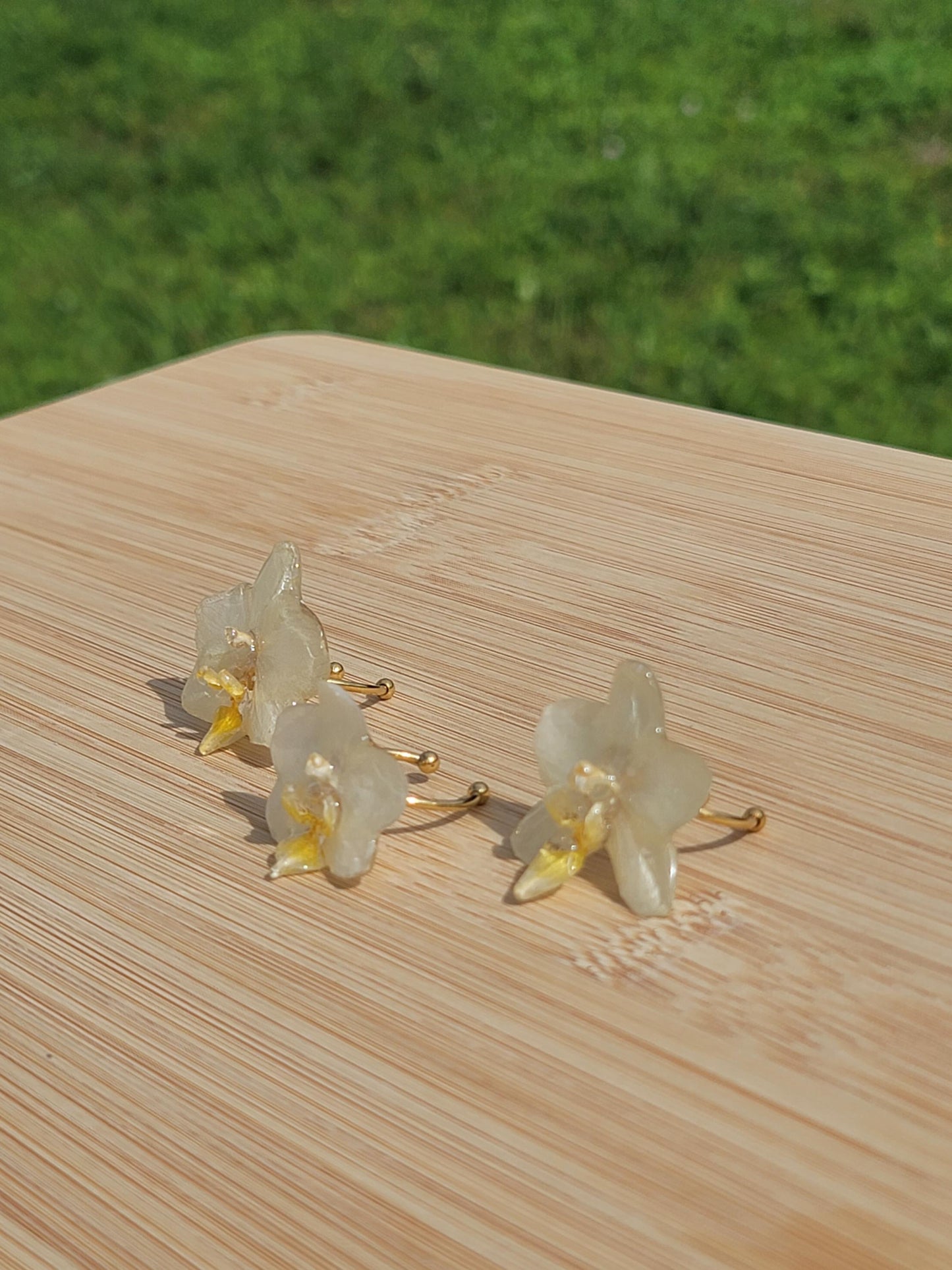 Real Pale Yellow Orchid Flower Ring