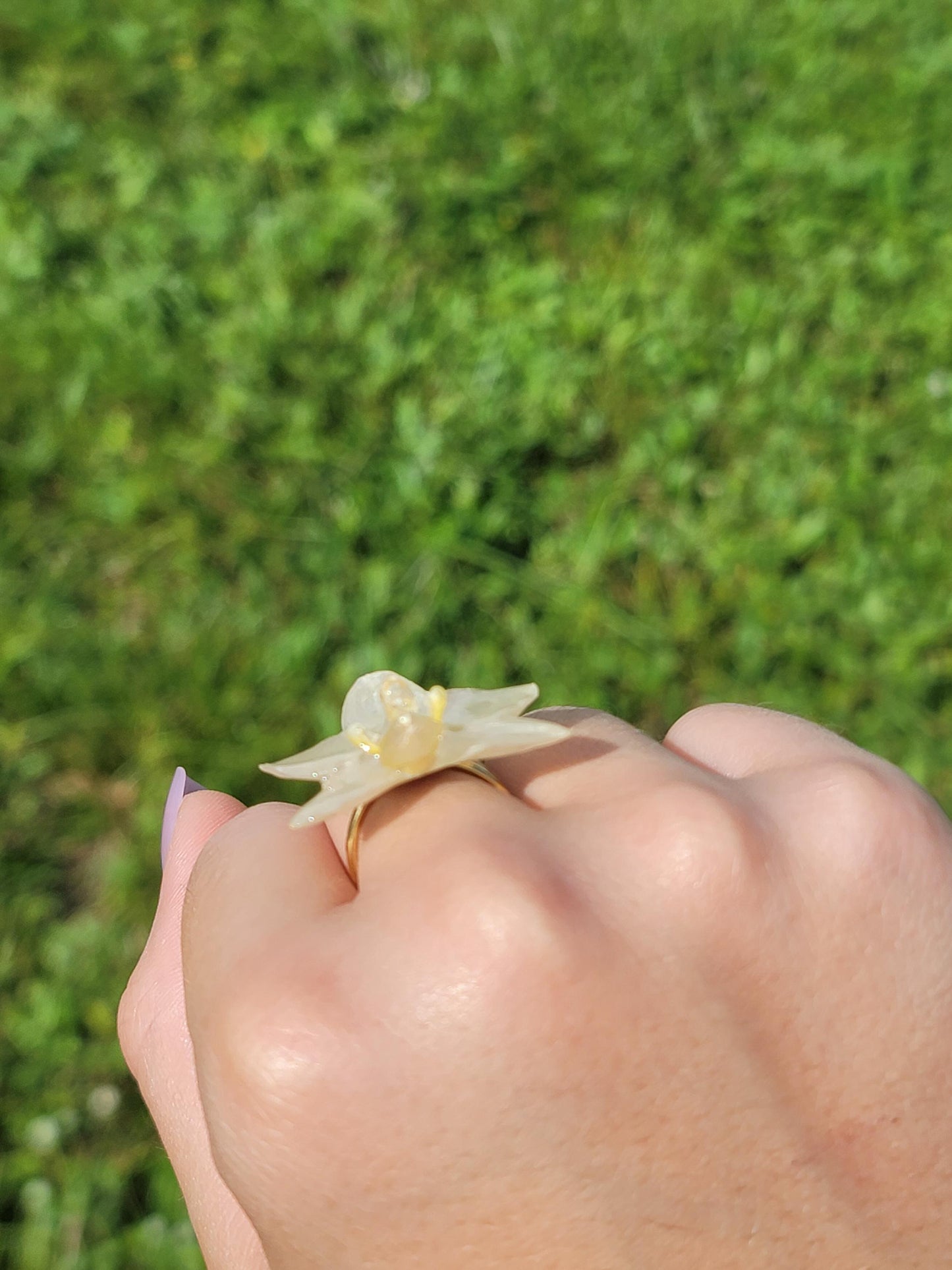 Real Pale Yellow Orchid Flower Ring