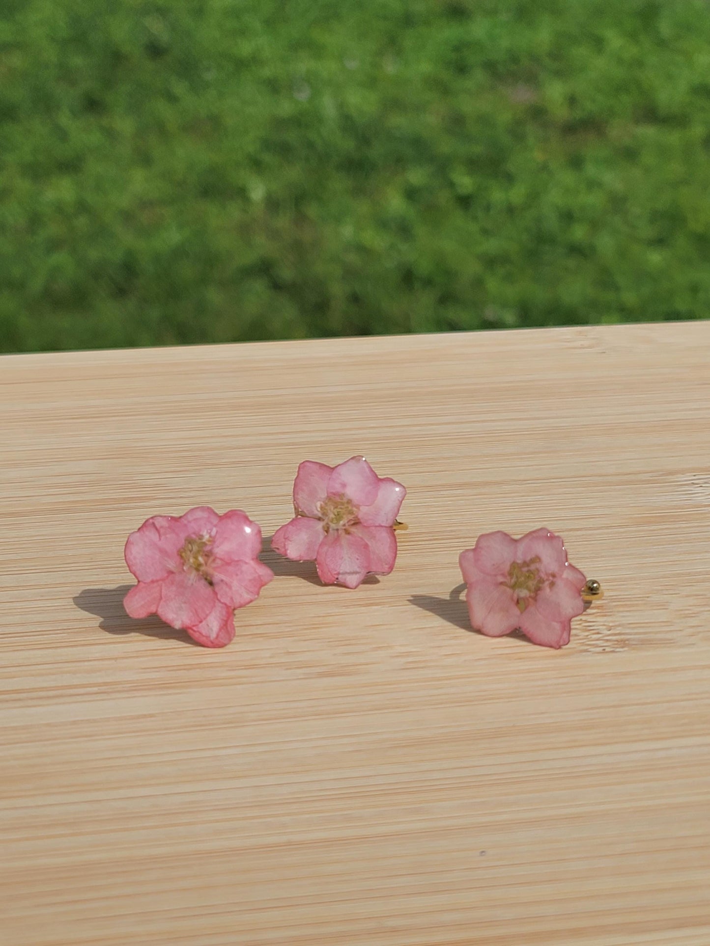 Real Pink Larkspur Flower Adjustable Ring