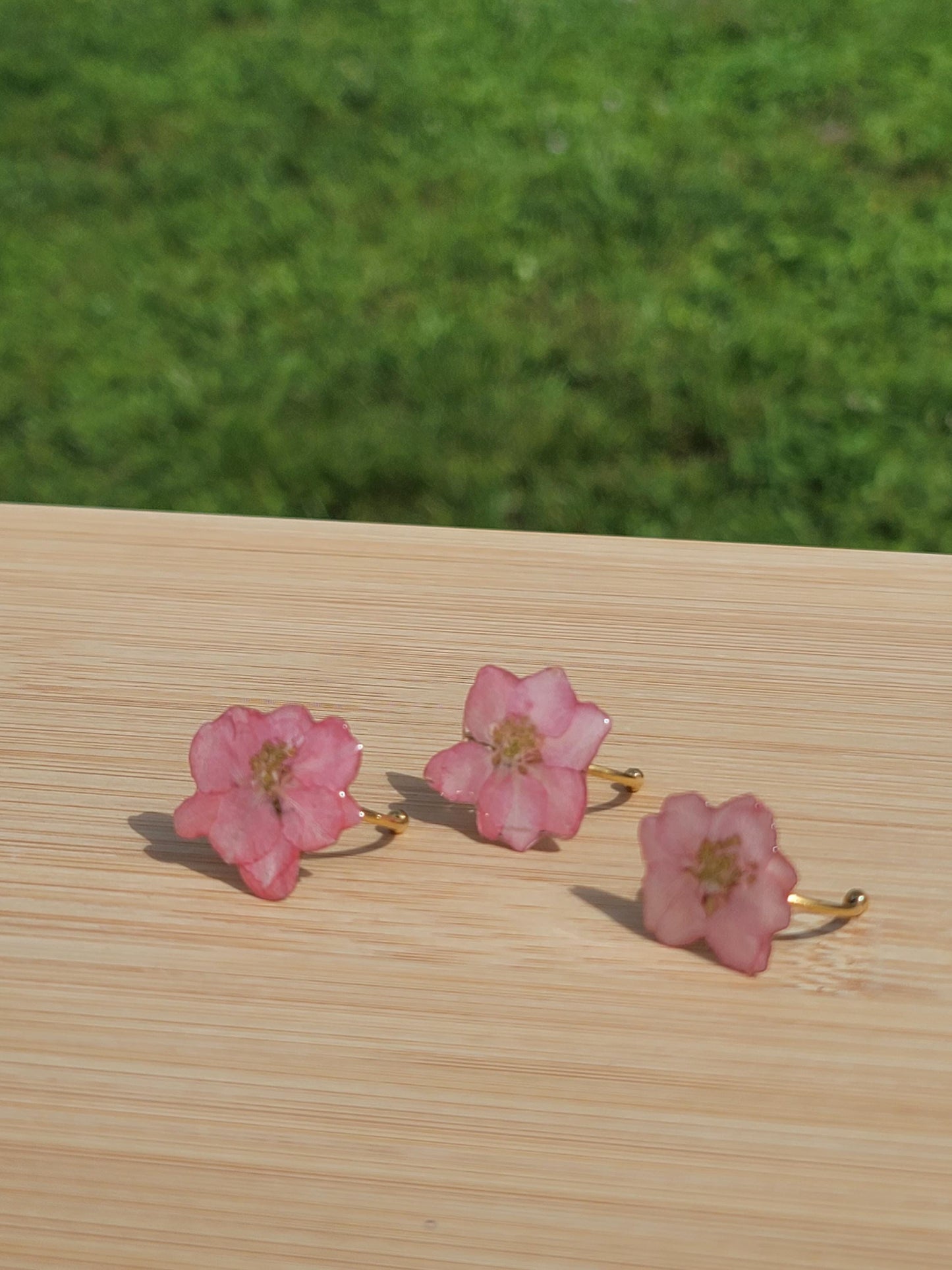 Real Pink Larkspur Flower Adjustable Ring