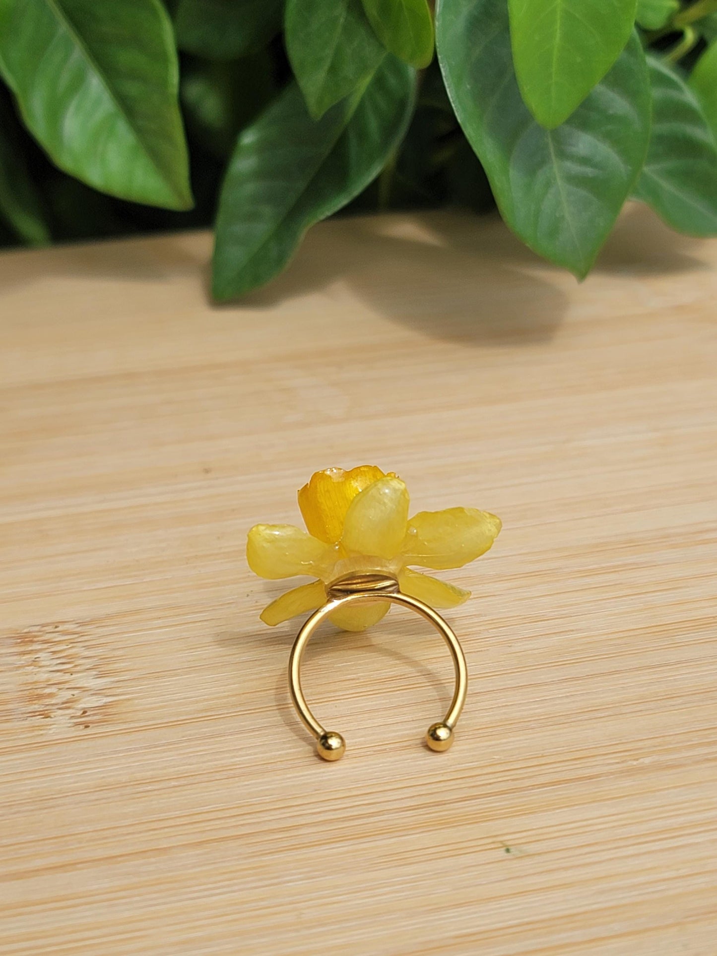 Real Daffodil Flower Adjustable Ring
