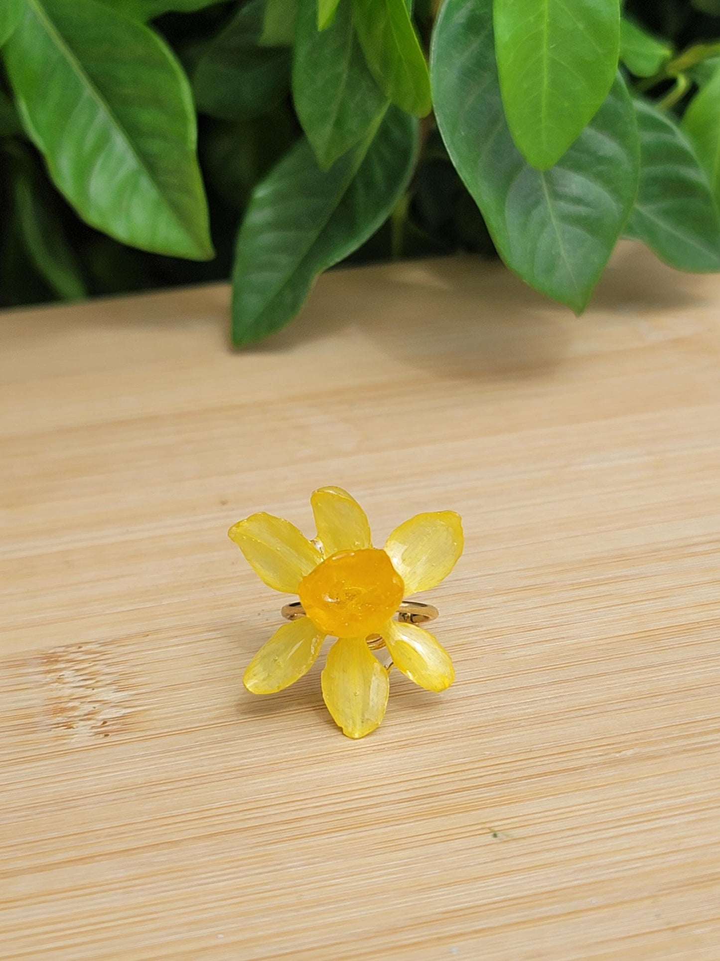 Real Daffodil Flower Adjustable Ring