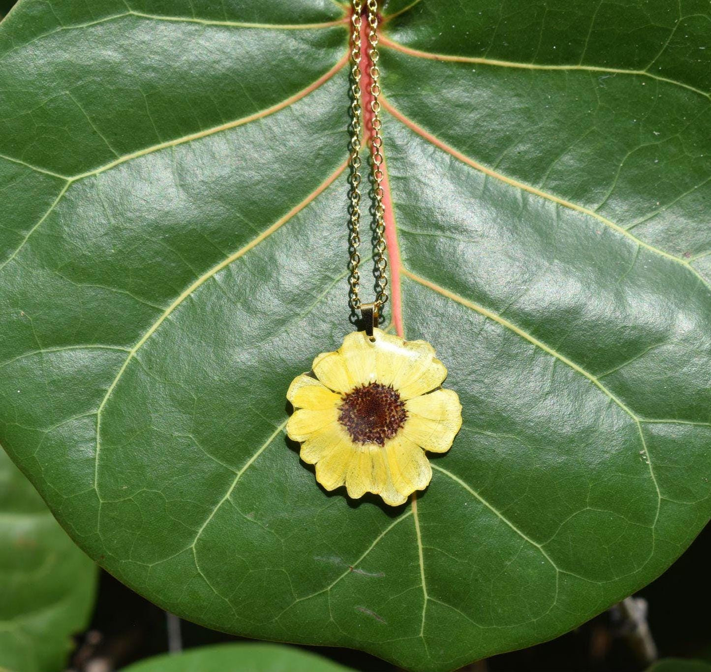 Real Yellow Mini Sunflower Necklace