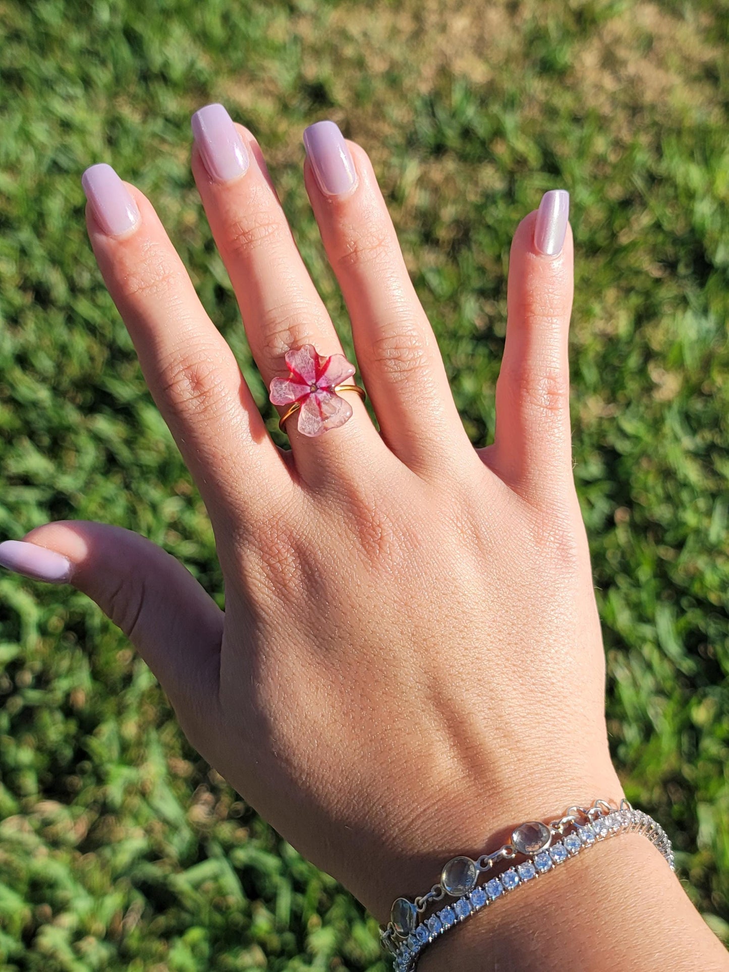 Real Pink Moss Phlox Flower Ring