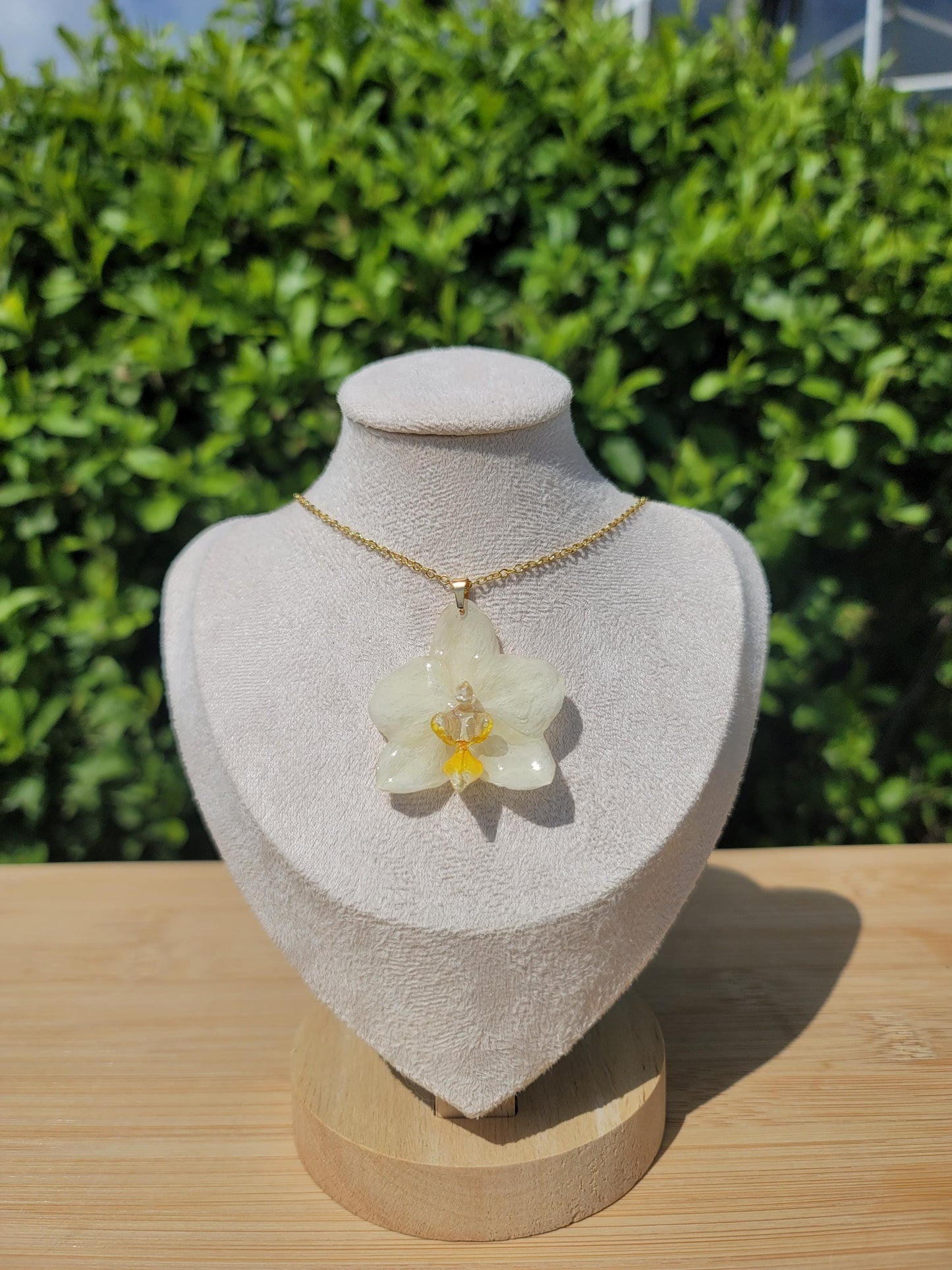 Real Preserved Pale Yellow Mini Orchid 18k Gold Plated Necklace