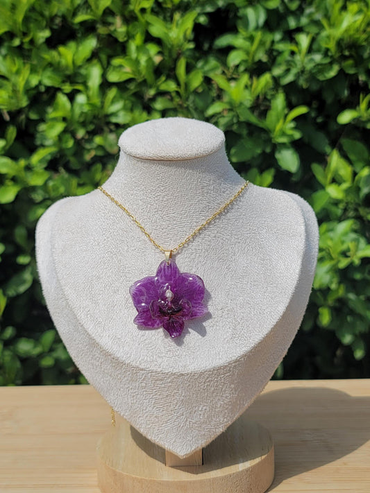 Real Purple Mini Orchid Flower Necklace