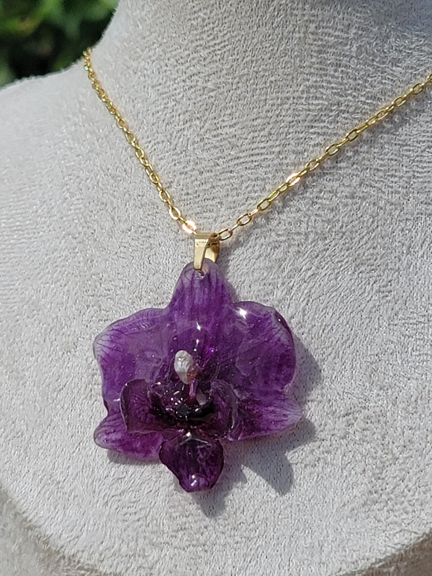 Real Purple Mini Orchid Flower Necklace