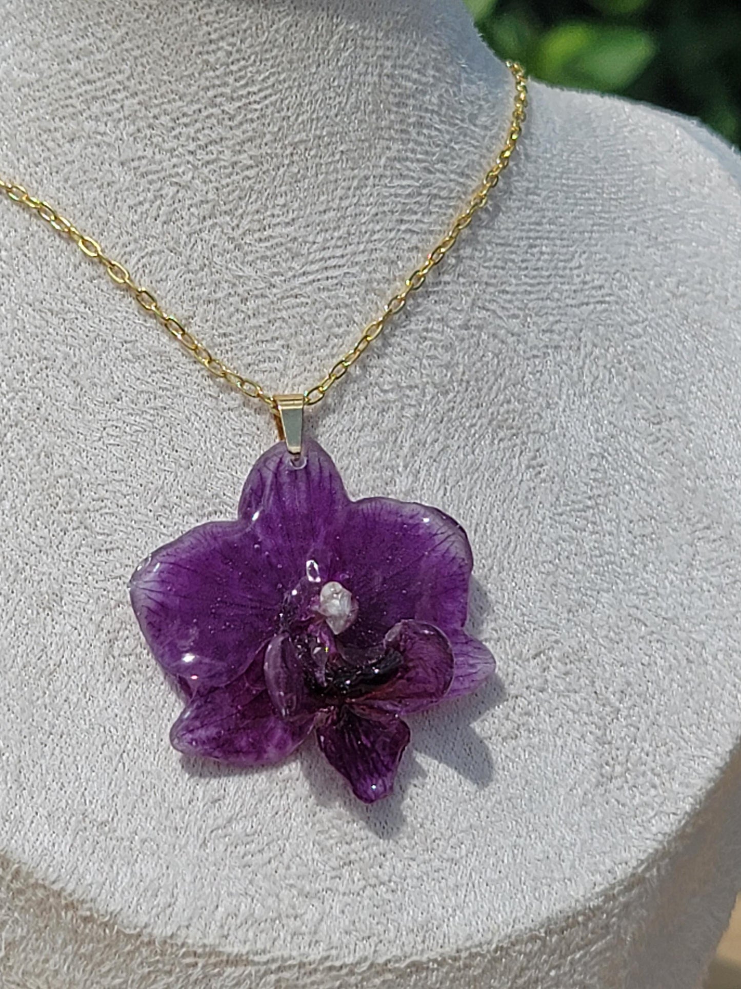 Real Purple Mini Orchid Flower Necklace