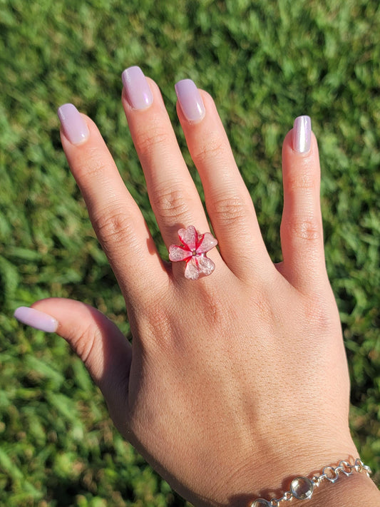 Real Pink Moss Phlox Flower Ring